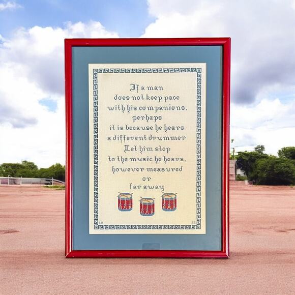 Vintage Framed Needlepoint-Henry David Thoreau-Self Discovery-Journey-Growth - Picture 1 of 7